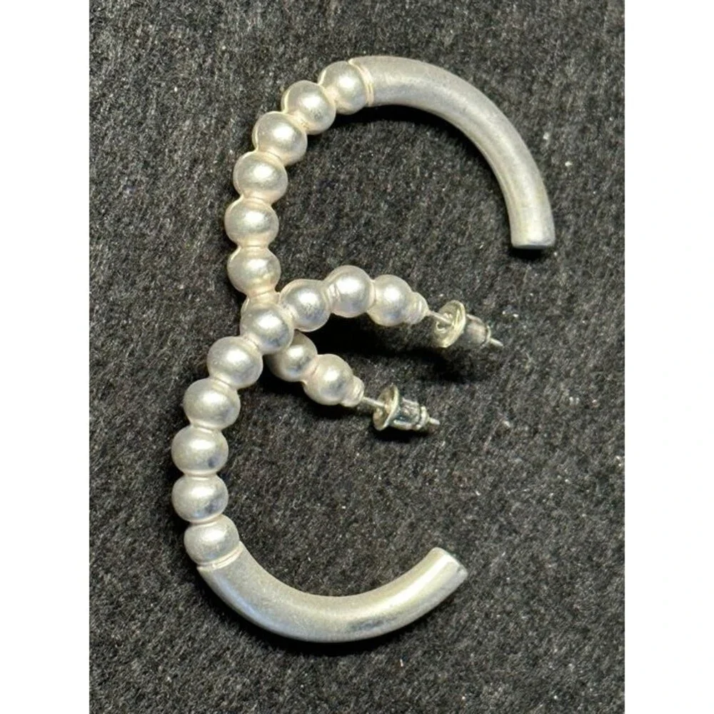 Sarah & Co Silver Tone Textured Bead Half Hoop Earrings Boho Statement Style New